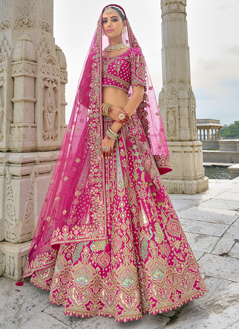 Buy Bridal Silk Rani Pink Bridal Wear Heavy Embroidery Work