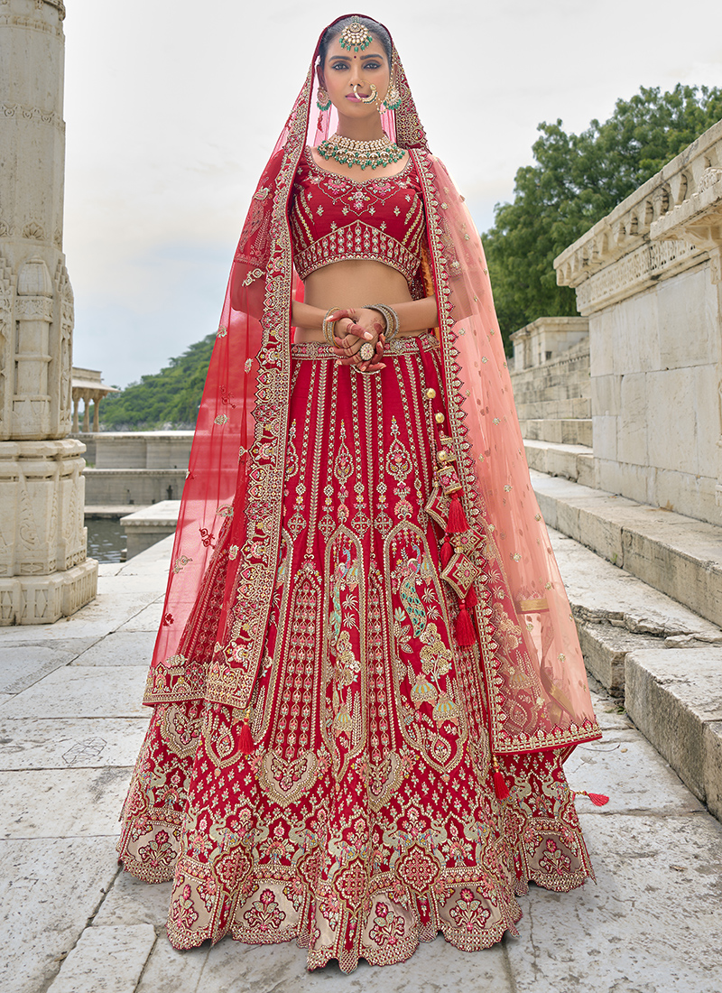 Buy Bridal Silk Cherry Bridal Wear Heavy Embroidery Work Lehenga