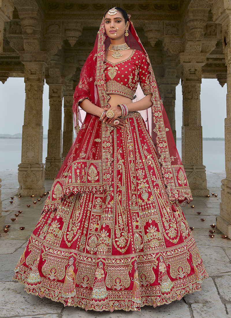 Bridal Silk Red Bridal Wear Heavy Embroidery Work Lehenga Choli