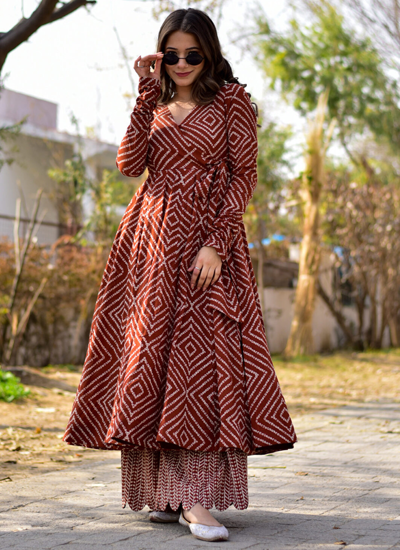 Cotton Silk Multi Colour Traditional Wear Printed Readymade Kurti With  Plazzo