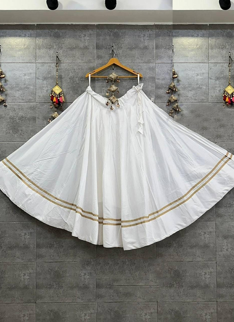 Buy Rayon White Traditional Wear Golden Line Readymade Skirt