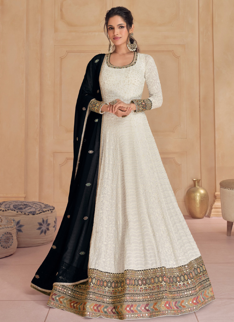 Buy Georgette White Wedding Wear Embroidery Work Readymade Gown