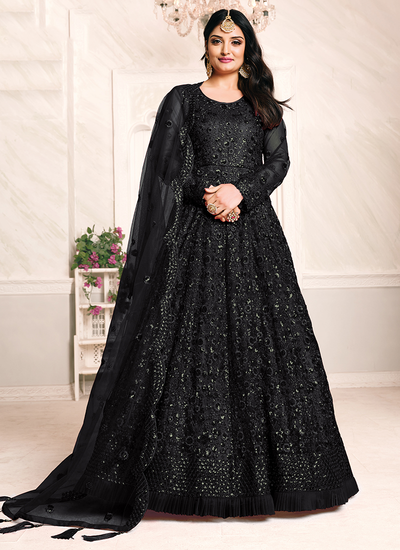 Pakistani Bridal Wedding Boutique Anarkali Net Black Wedding Wear