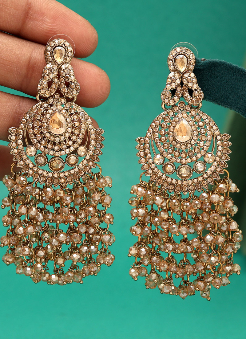 Buy Party Wear Golden Color Gold Tone Crsytal Earrings Online From