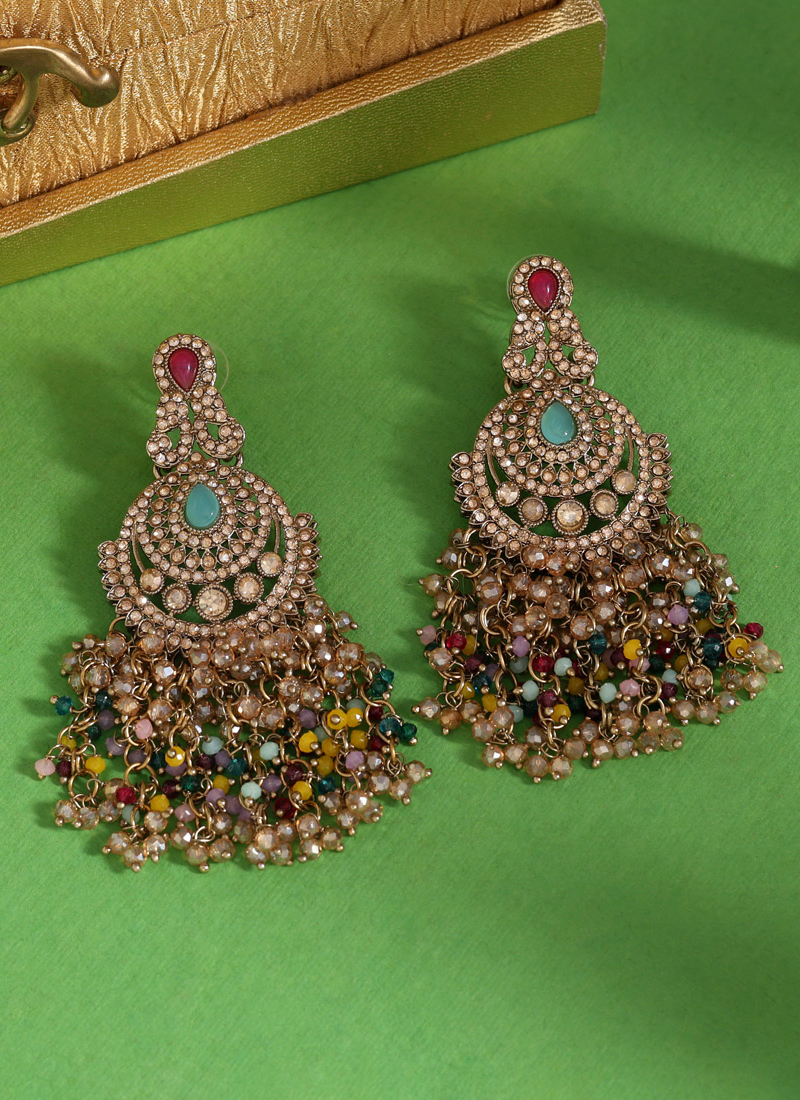 Buy Party Wear Multi Color Gold Tone Crsytal Earrings Online From
