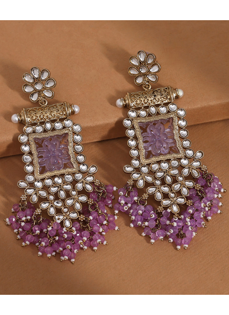 Kundan Earrings Earrings For Purple Dress Buy Traditional Wear - Main Image