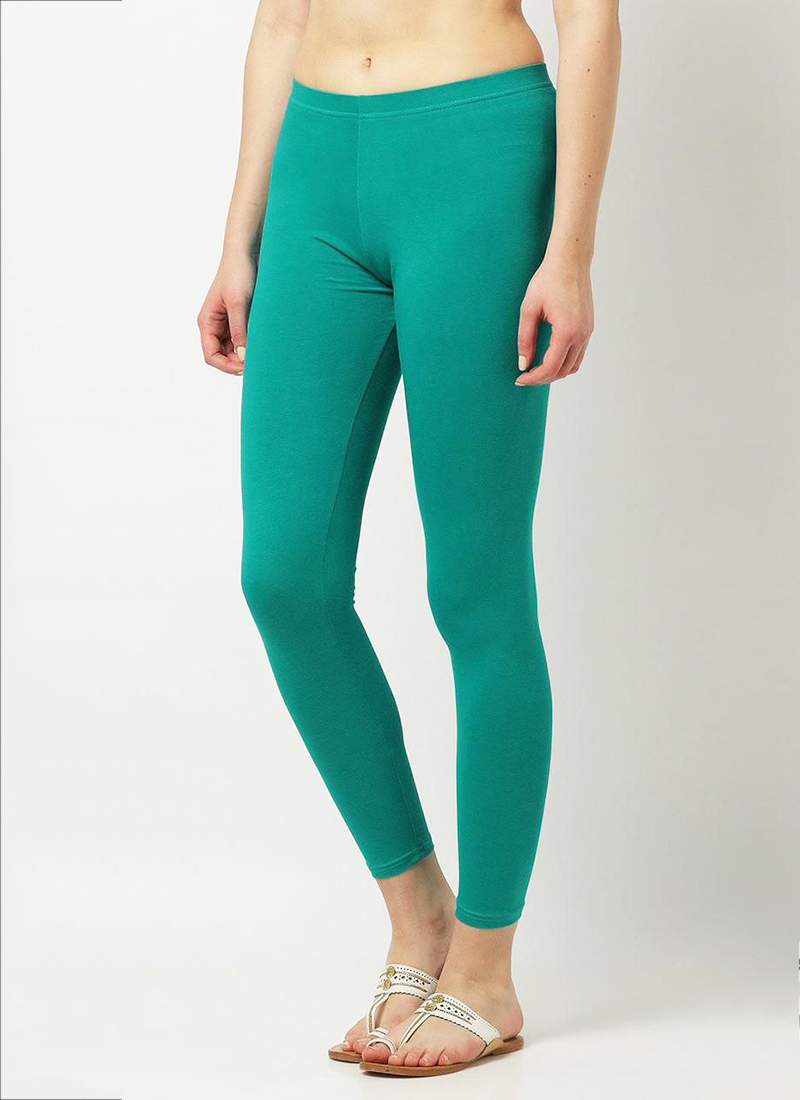Buy Cotton Lycra Firozi Casual Wear Plain Leggings Online From