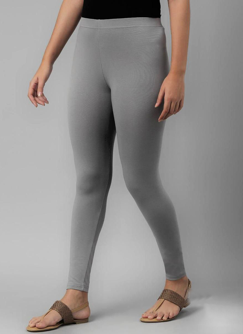 Buy Cotton Lycra Grey Casual Wear Plain Leggings Online From