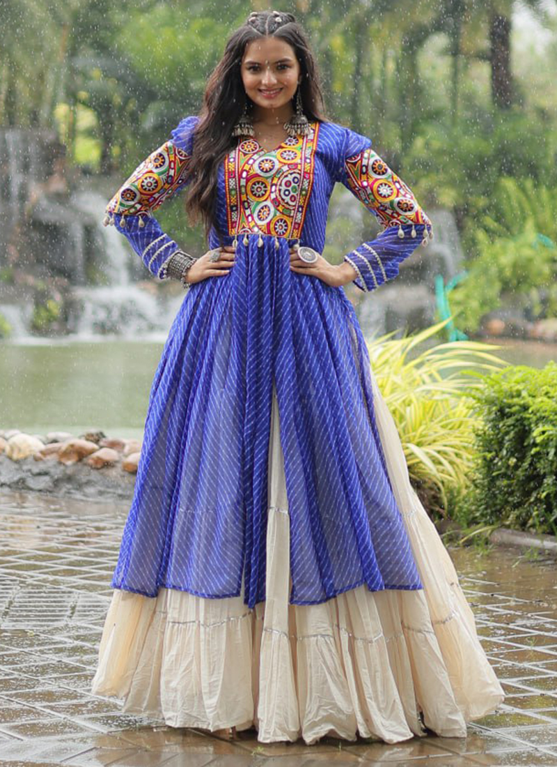 Buy Georgette Blue Navratri Wear Leheriya Print Readymade Combo