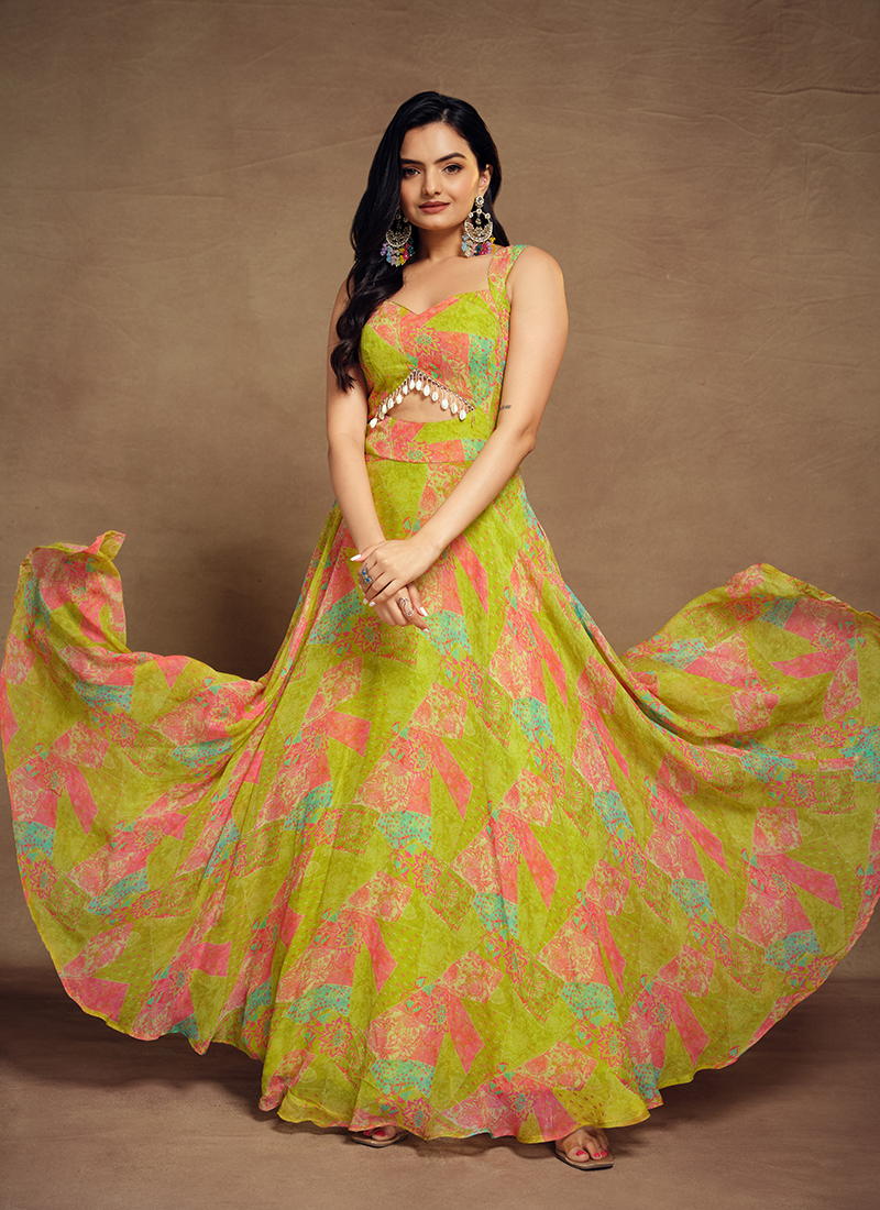 Buy Georgette Multi Colour Party Wear Printed Readymade Gown