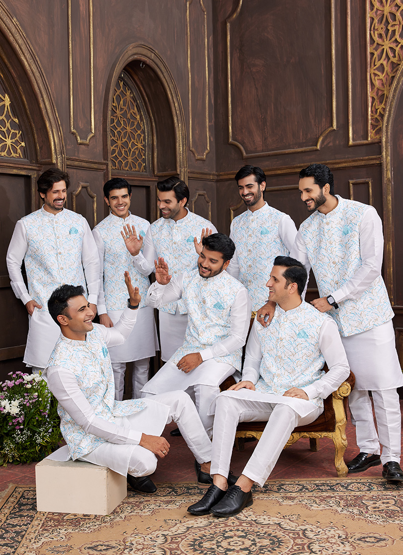 Wedding White Kurta Pajama With Koti Wedding Kurta Jacket White