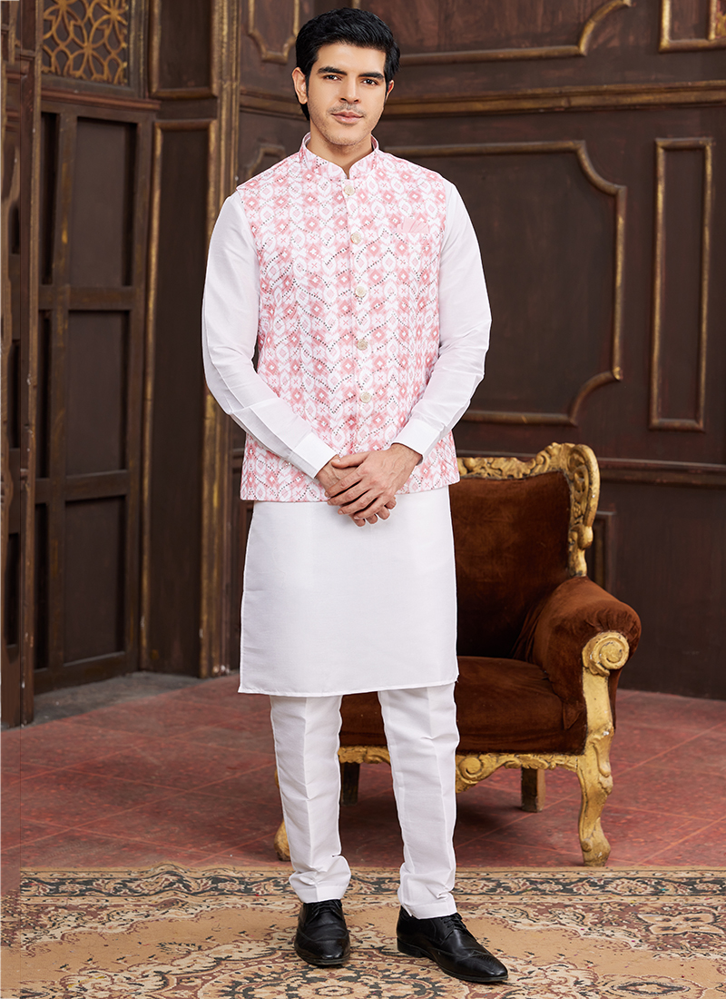 Groom Modi Jacket Wearing Style Buy Banarasi Silk Pink Wedding