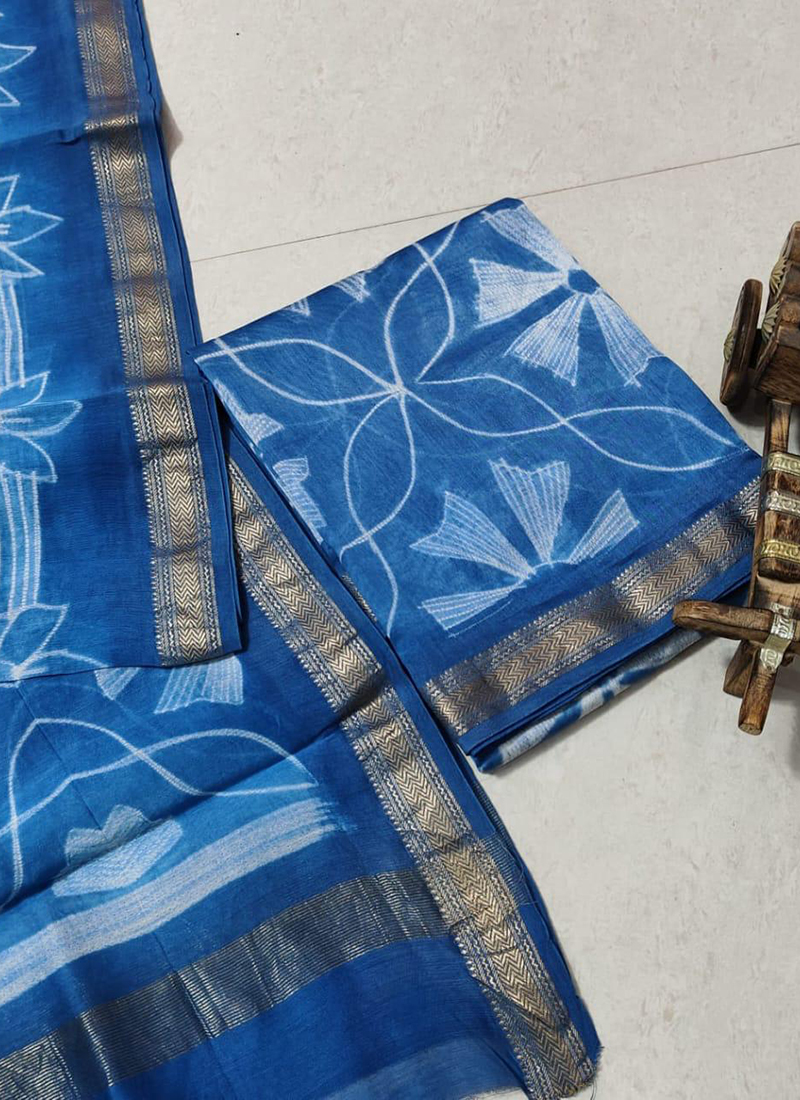 Buy Maheshwari Silk Sky Blue Casual Wear Shibori Work Dress Material Online From Wholesale Salwar