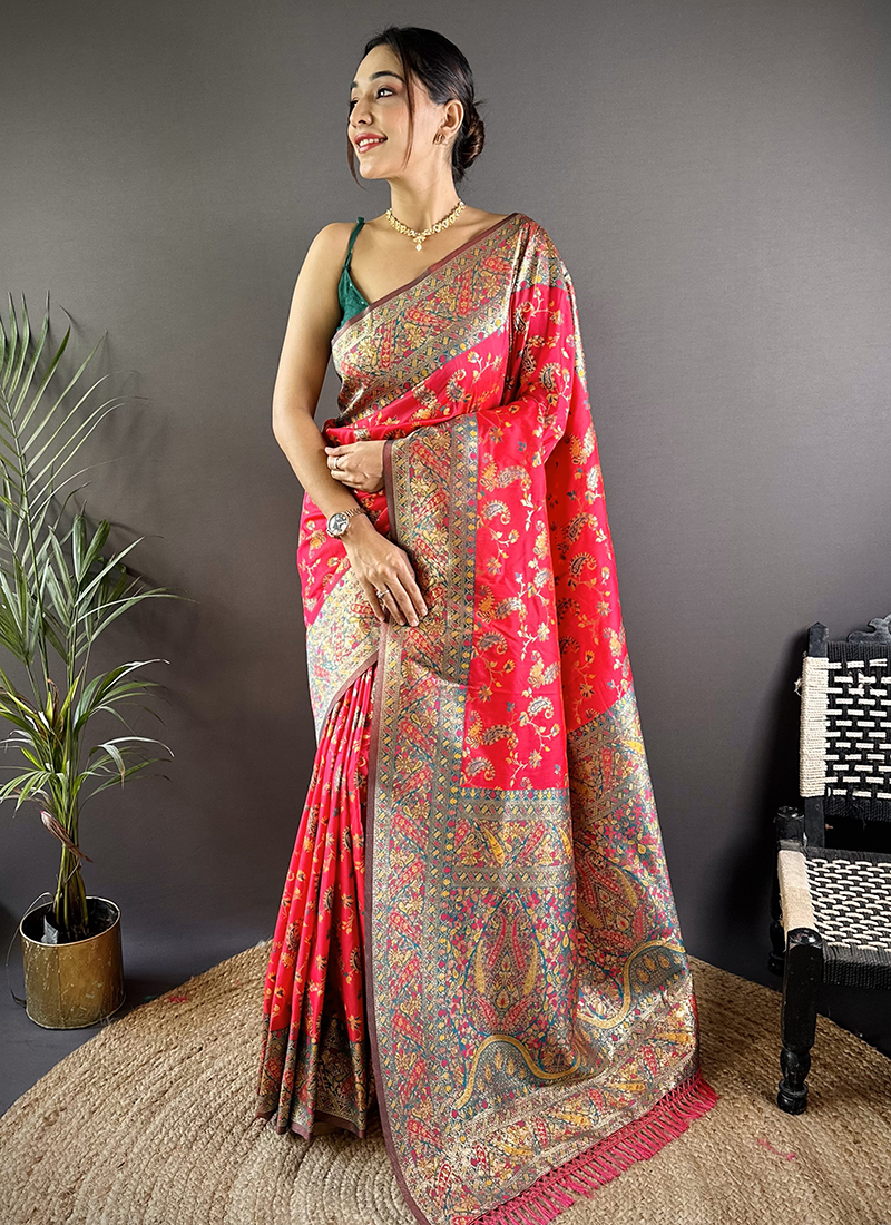 Red Satin Silk Saree - Rent main image 1