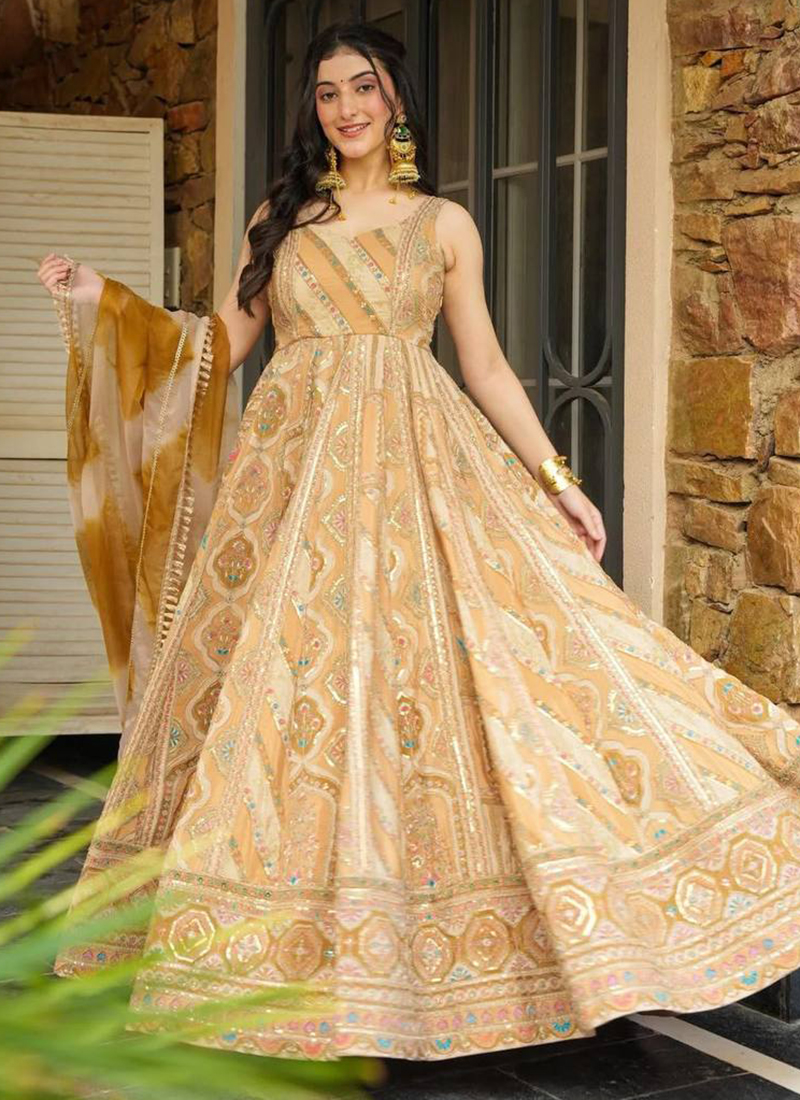 Organza Silk Occasional Wear Readymade Anarkali Gown Pieces Catalog
