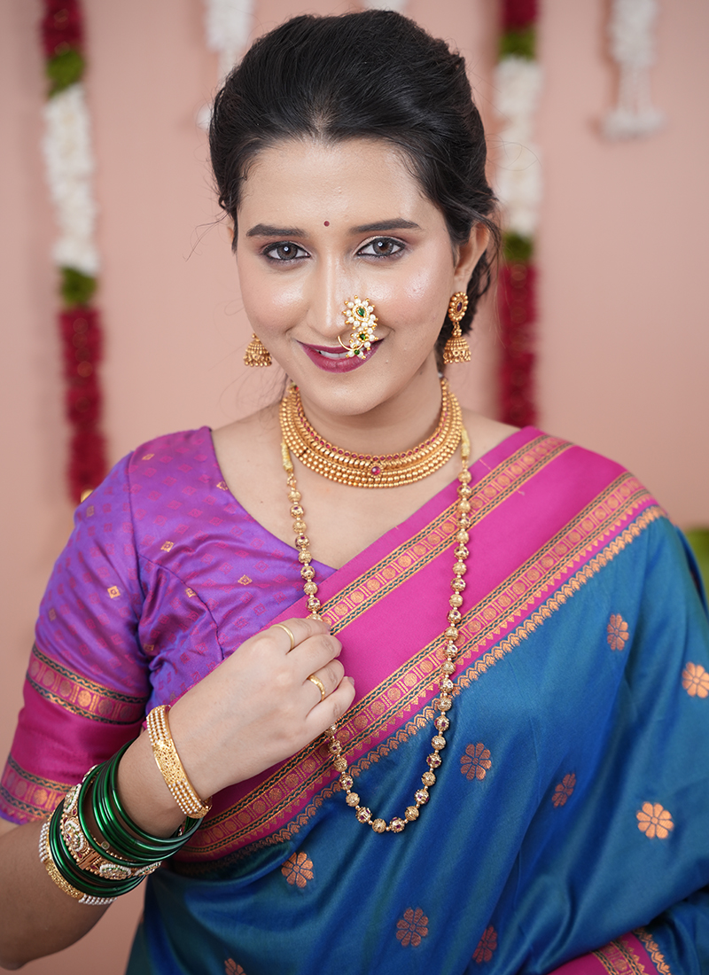 Women light sky blue linen cotton weaving wedding wear saree main image 0