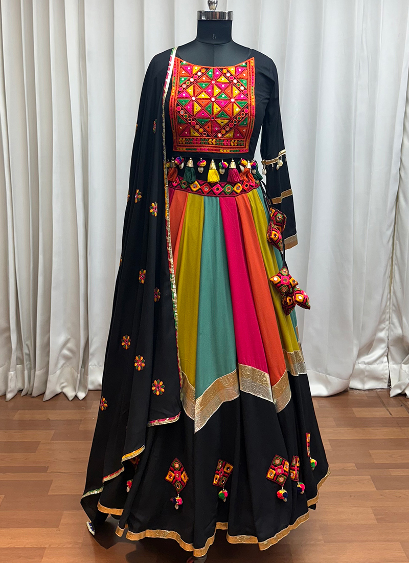 Buy Viscose Cotton Multi Color Navratri Wear Mirror Work Readymade ...
