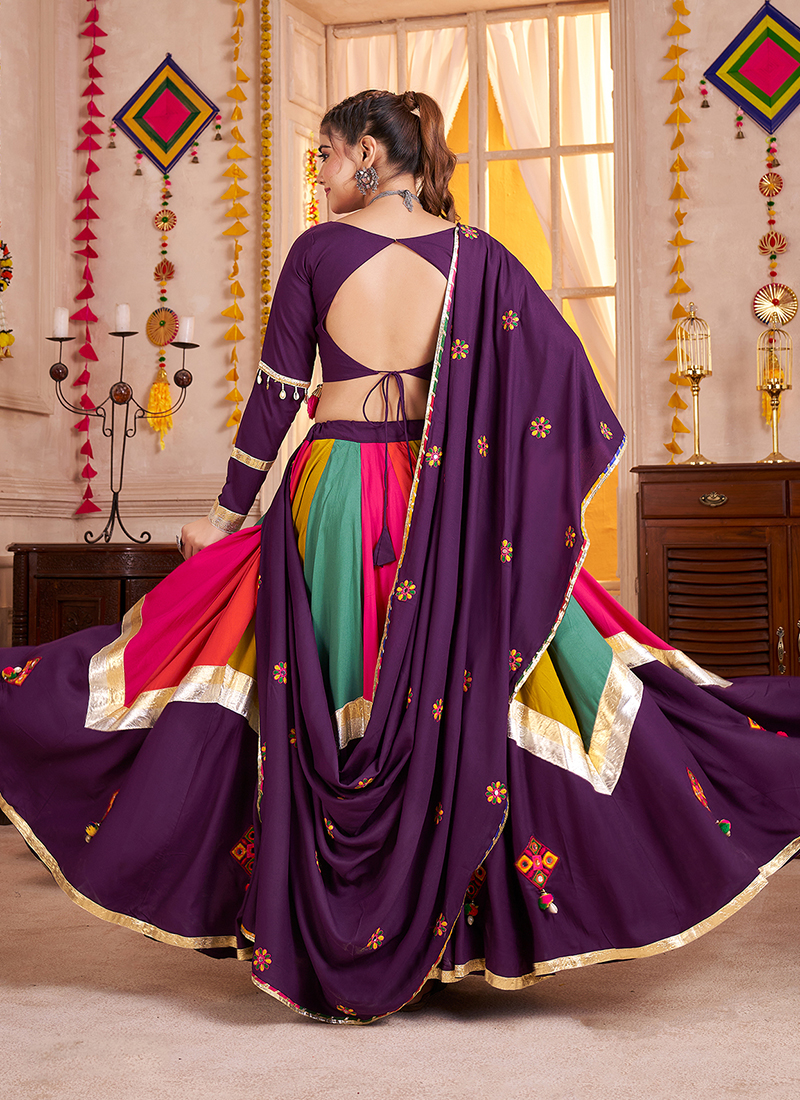 Buy Viscose Cotton Multi Color Navratri Wear Mirror Work Readymade ...