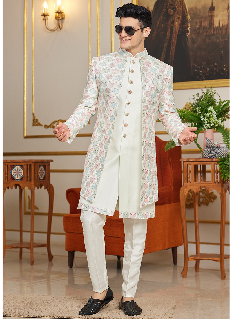 Kids Ethnic Silk Blend Traditional Wear Sequin Print Indo-West