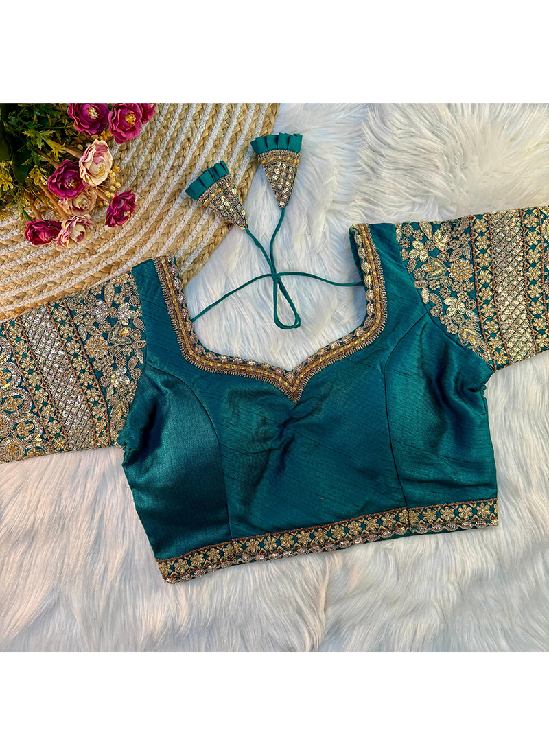 Buy Italian Silk Rama Wedding Wear Embroidery Work Readymade