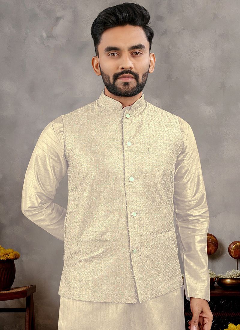 Buy Banglori Silk Cream Ceremonial Wear Sequins Work Readymade Modi ...