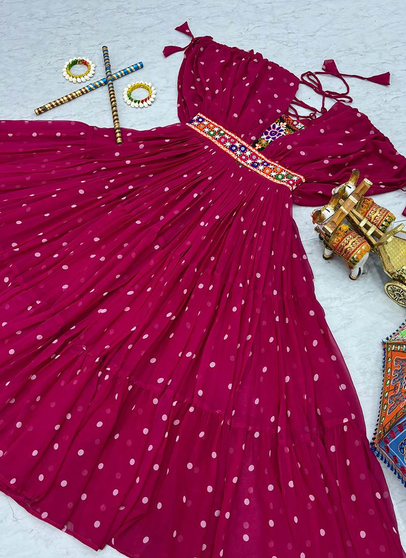Purple Navratri Special Heavy Readymade Faux Georgette Gown Collection With Embroidery Work