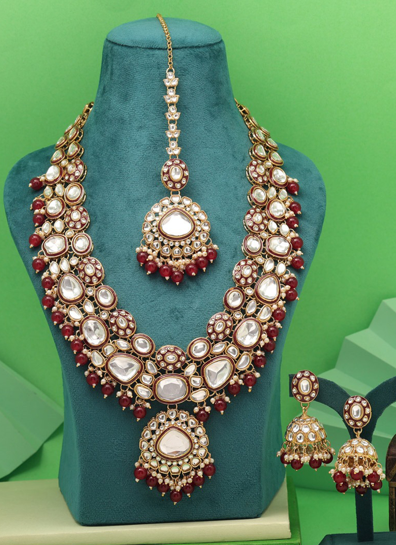 Buy Maroon Color Bridal Wear Kundan Dulhan Set Online From Wholesale ...