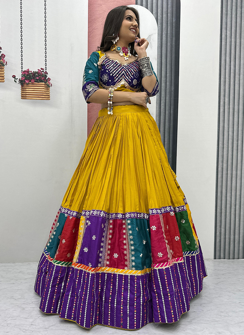Buy Cotton Multi Color Navratri Wear Sequin Work Readymade Lehenga ...