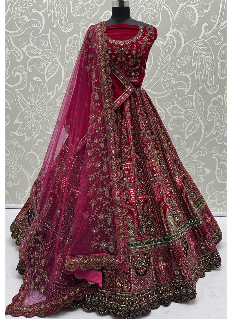 Designer Traditional Wedding Wear Lehenga Choli Pink Net Lehenga Choli