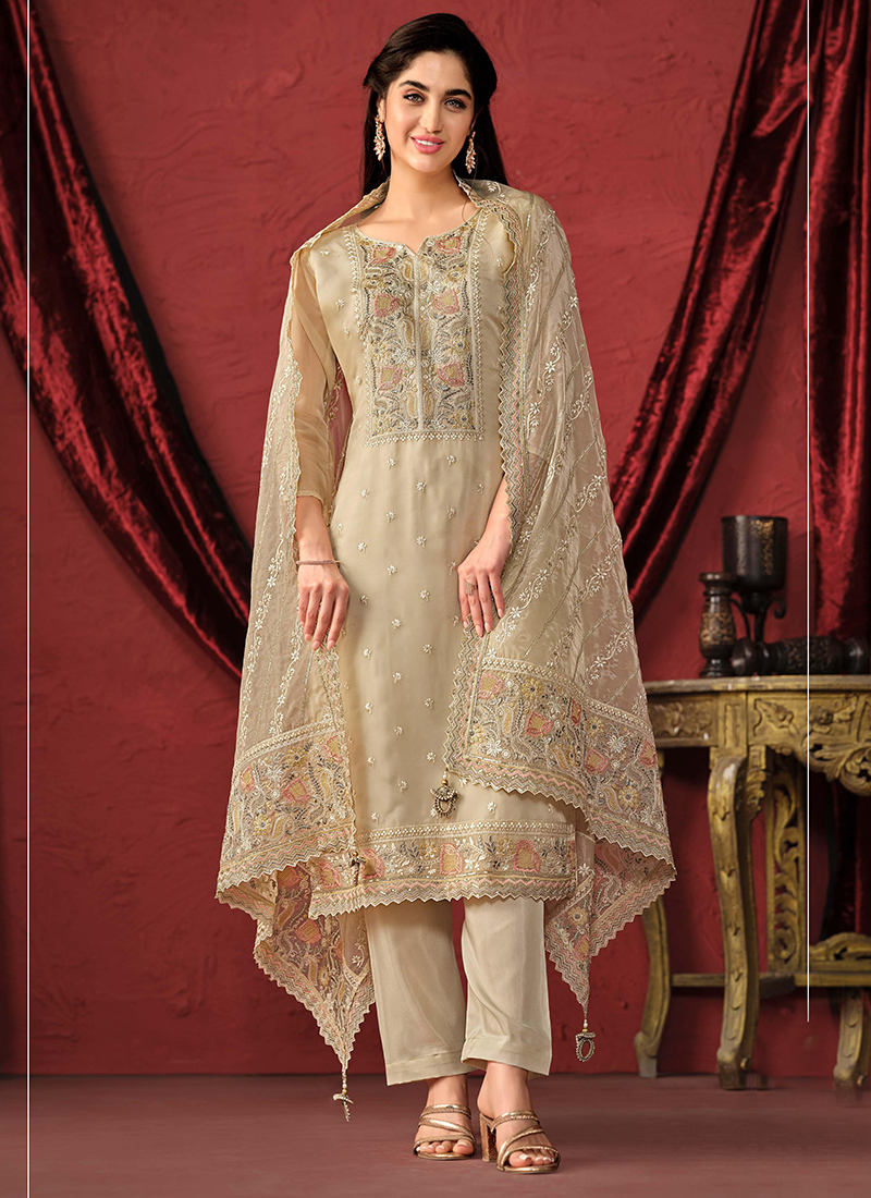 Contemporary Blue Organza Designer Party Wear Readymade Salwar Suit With Blue Santoon
