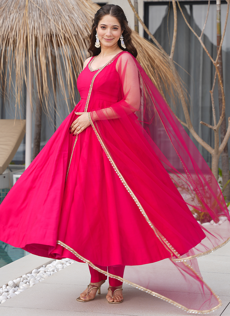 PINK BASE CHANDERI HAND BLOCK PRINTED ANARKALI SUIT SET OF -2 main image 1