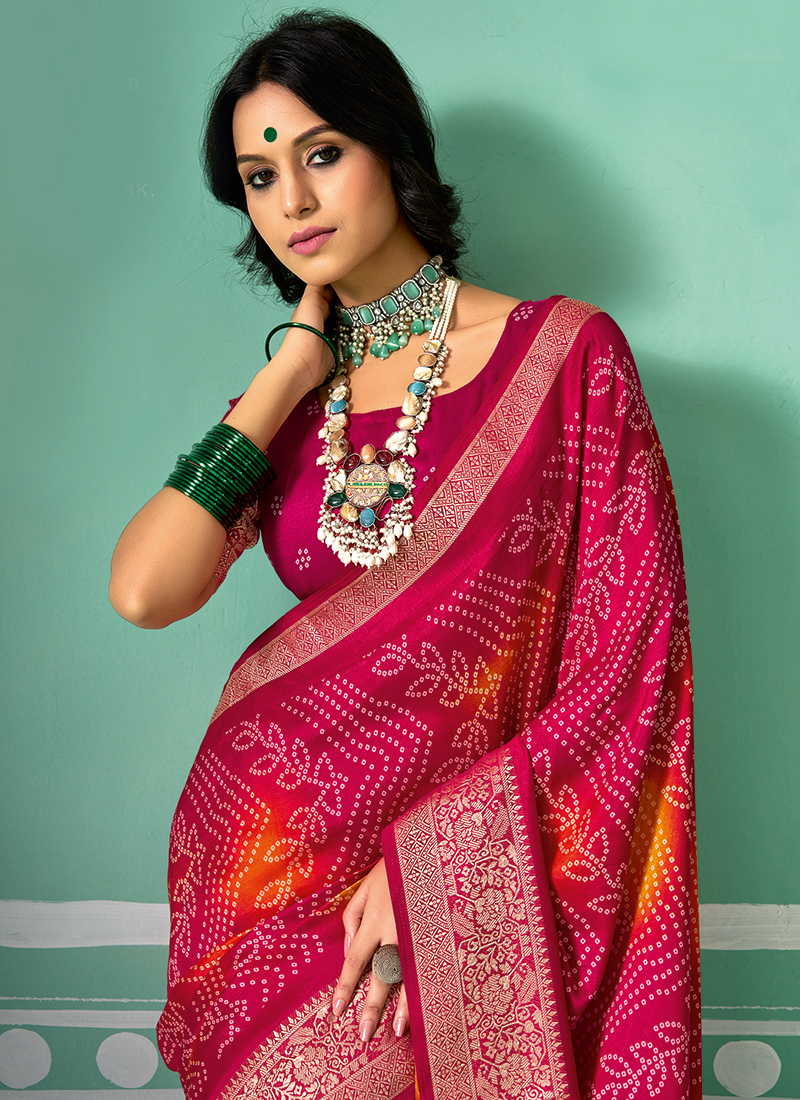 Buy Victoria Soft Rani Pink Party Wear Digital Print Work Saree Online ...