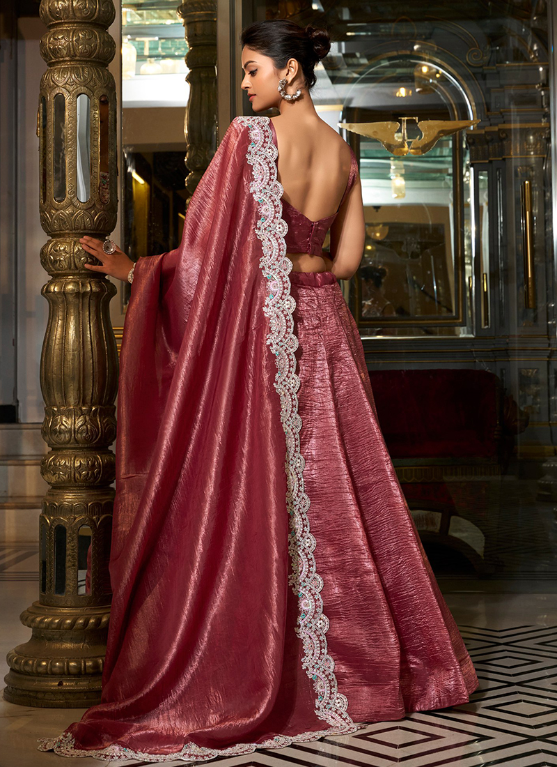 Buy Gold Crush Rose Pink Party Wear Jarkan Work Lehenga Choli Online ...