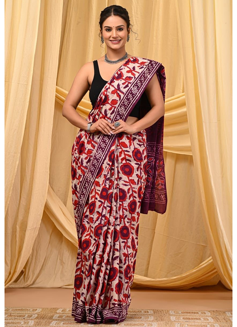 Women Casual Wear Kota Doriya(Semi Cotton) Saree with Un-Stitched Blouse