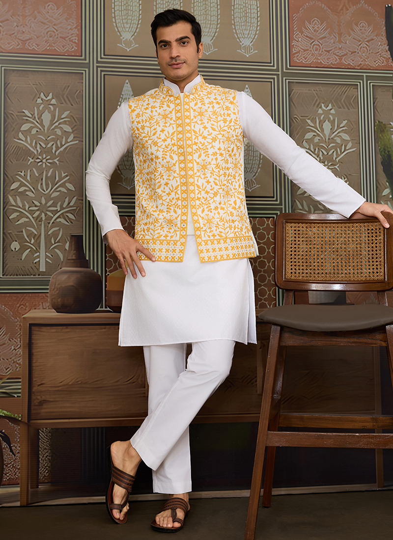 Silk Festival Wear Readymade Modi Jacket Kurta Pajama Pieces