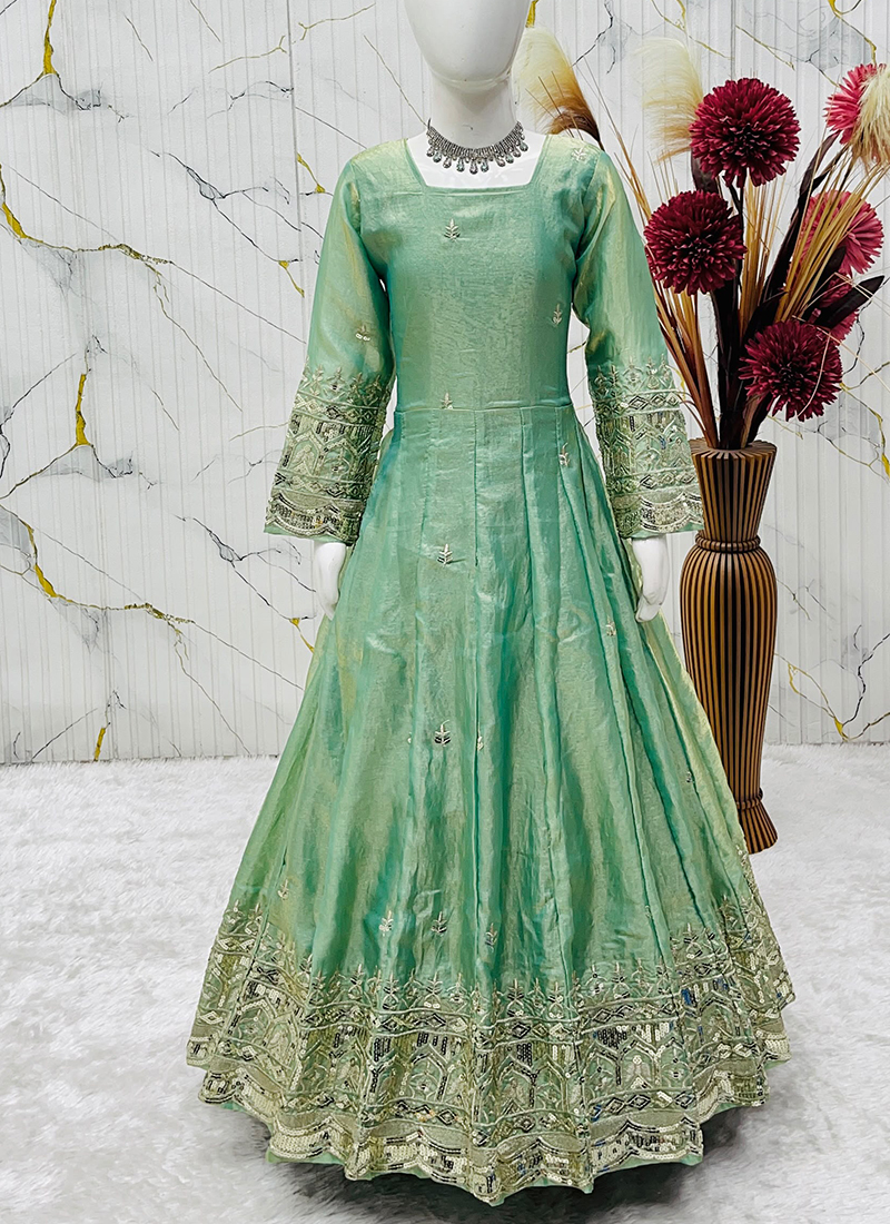 green fendi dress Buy Silk Festival Wear Sequins Work Readymade Anarkali Gown For Girls Online From Wholesale Salwar embellishment_Bow