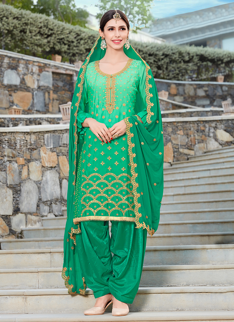 Buy Green Rangoli Festival Wear Machine Work Patiala Suit Online ...