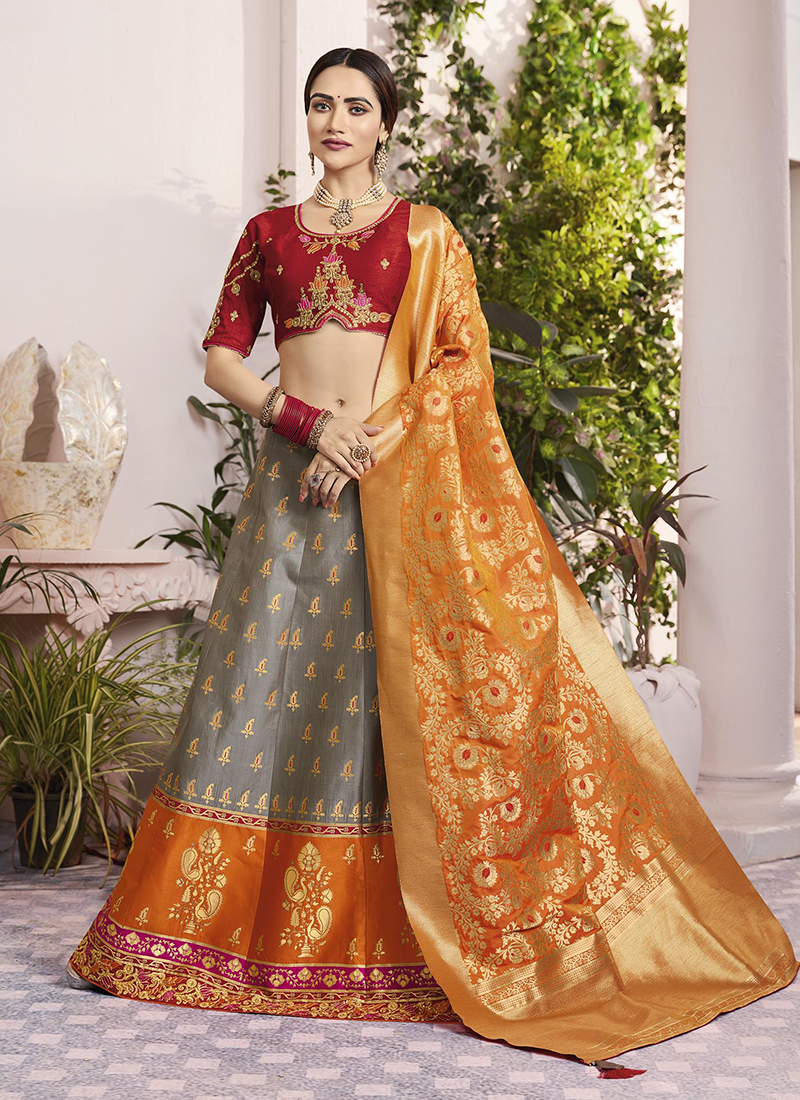 Grey Grey Embroidered Lehenga by Harish Chawla for rent online | FLYROBE