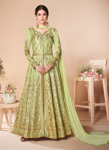 Green Silk Party Wear Zari Work Anarkali Suit