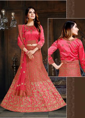 Pink Satin Wedding Wear Embroidery Work Lehenga Choli