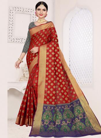 Red Silk Traditional Wear Weaving Saree
