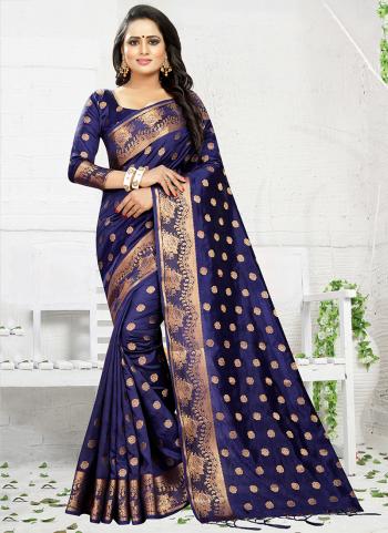 Navy Blue Banarasi Festival Wear Art Silk Saree