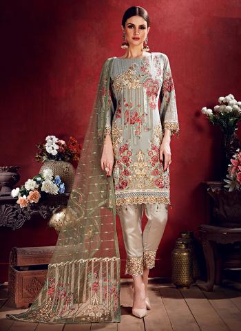 Grey Georgette Reception Wear Sequins Work Pakistani Suit