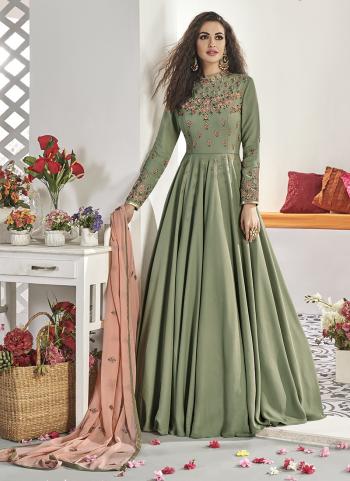 Green Silk Party Wear Embroidery Work Gown