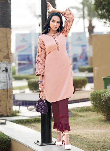 Pink Velvet Party Wear Hand Work Kurti With Pant
