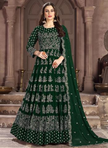 Green Georgette Wedding Wear Heavy Embroidery Work Anarkali Suit