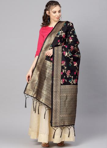 Black Zari Work Banarasi Silk Traditional Wear Dupatta