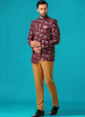 Burgendy Belvet Party Wear Fancy Jodhpuri Suit