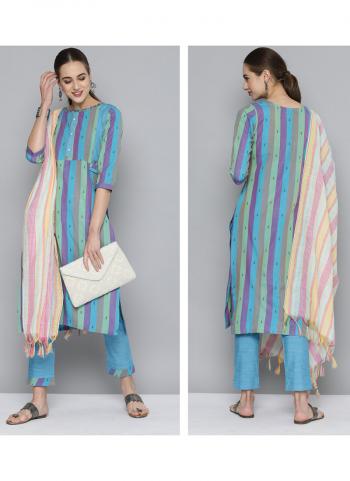 Firozi Cotton Daily Wear Printed Work Straight Suit