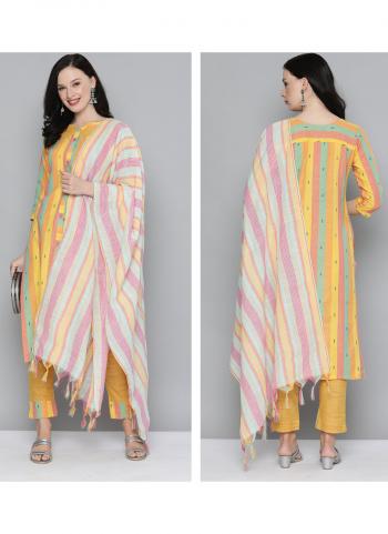 Mustard Cotton Daily Wear Printed Work Straight Suit